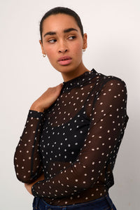 JOHANNE Sheer Top ~ Black, white spot