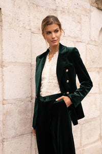 ROSA Velvet Double Breasted Golden Button Blazer  Black Navy Bottle Green