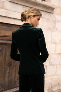 ROSA Velvet Double Breasted Golden Button Blazer  Black Navy Bottle Green