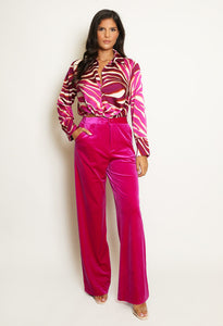 GINA Velvet Straight Leg Trousers Fuchsia Black Navy