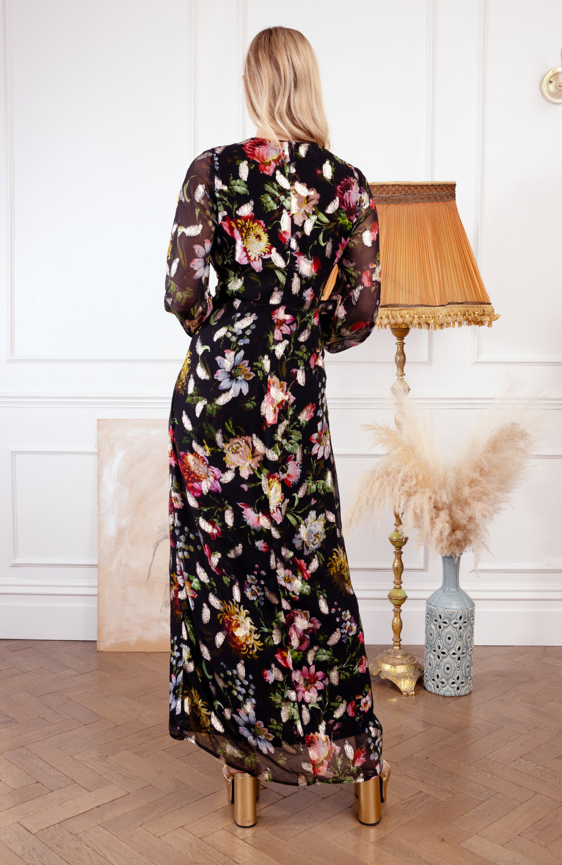 DARA Maxi Dress in Feather Lurex with Tie Waist