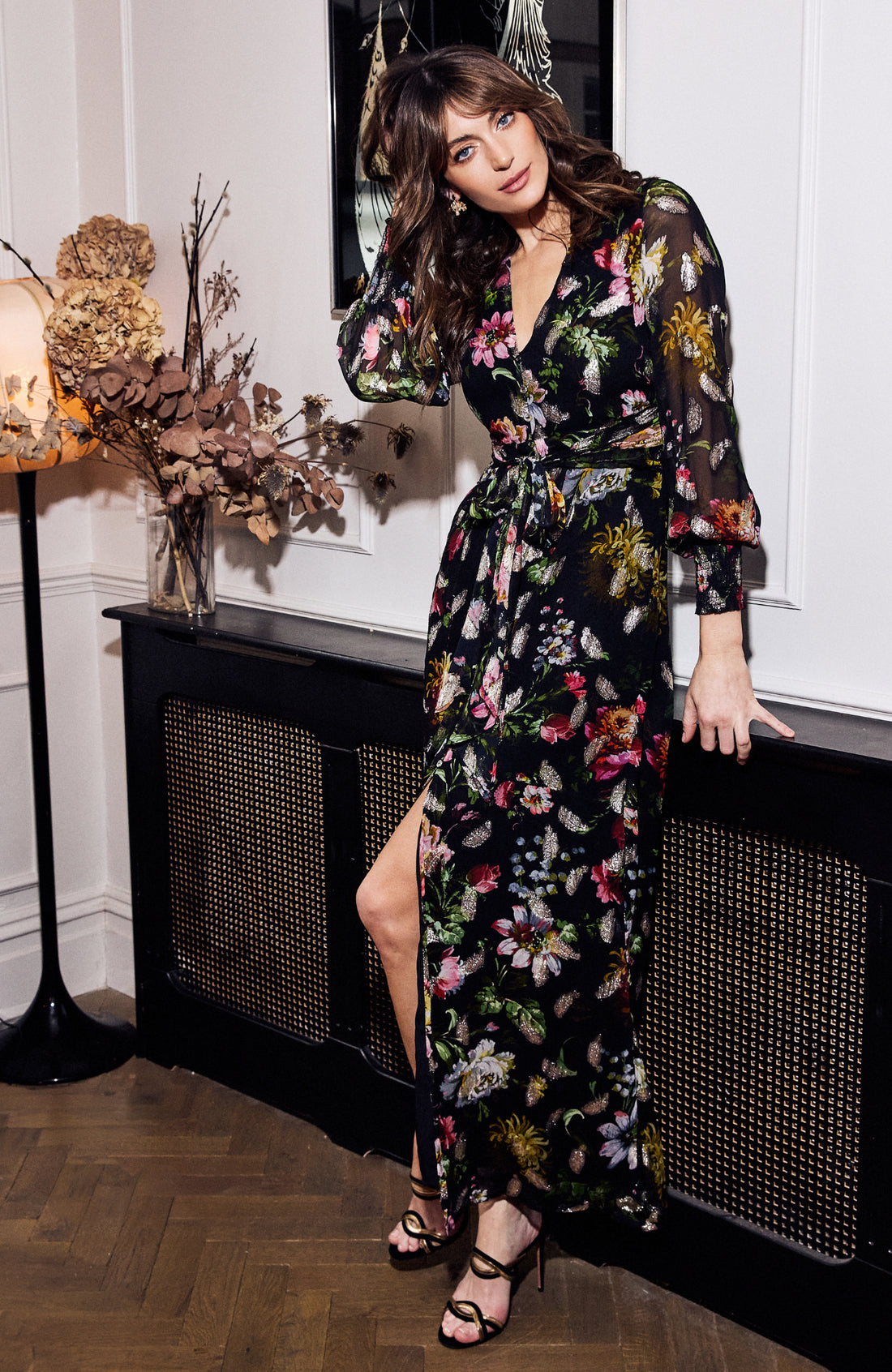 DARA Maxi Dress in Feather Lurex with Tie Waist