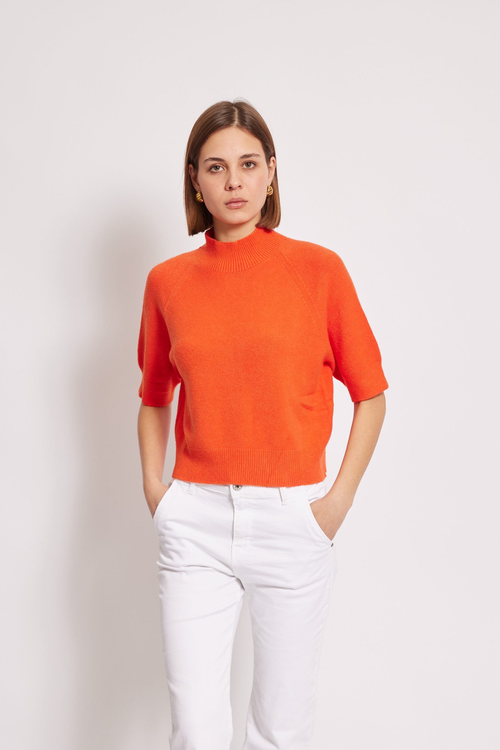 CHLOE Short Sleeve Turtle Neck Sweater ~ Orange, Pink, Cream
