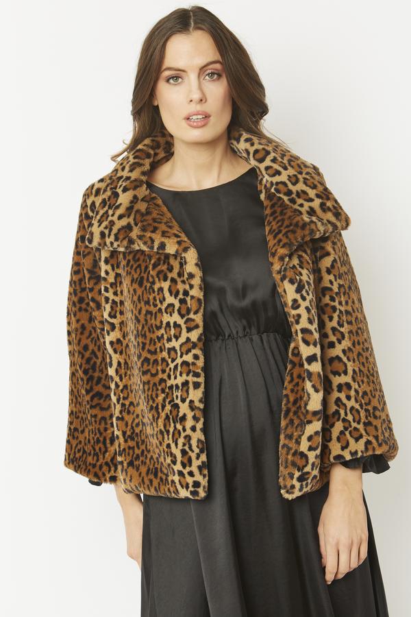 LAURA Leopard Print Faux Fur Teddy Jacket