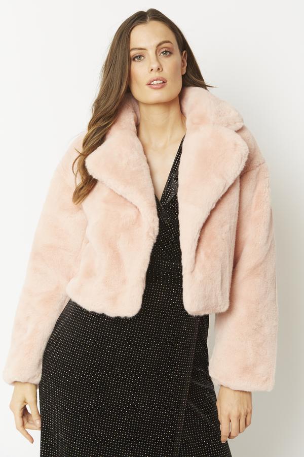 Faux Fur Cropped Jacket Blush Pink
